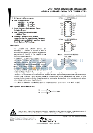 LMV331IDBVR datasheet - GENERAL-PURPOSE LOW-VOLTAGE COMPARATORS