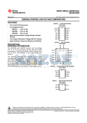 LMV331 datasheet - GENERAL-PURPOSE LOW-VOLTAGE COMPARATORS