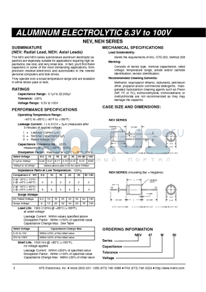 NEV0.1M80 datasheet - ALUMINUM ELECTROLYTIC 6.3V to 100V