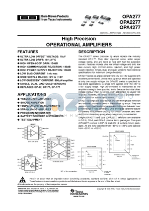 OPA2277P datasheet - High Precision OPERATIONAL AMPLIFIERS
