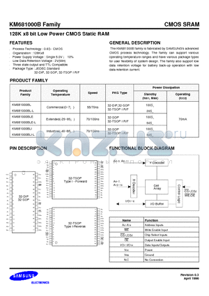 KM681000BLR-5L datasheet - 128K x8 bit Low Power CMOS Static RAM