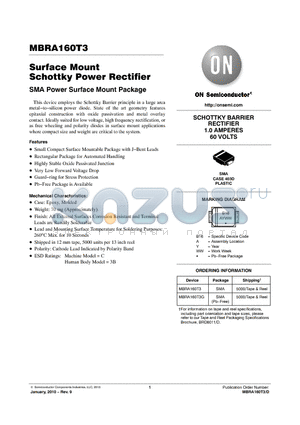 MBRA160T3 datasheet - Surface Mount Schottky Power Rectifier