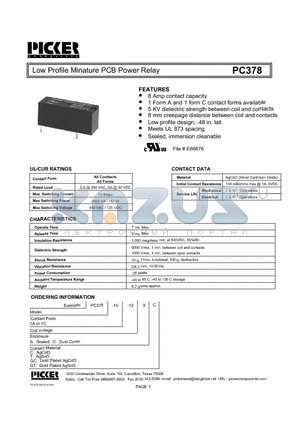 PC378 datasheet - Low Profile Minature PCB Power Relay