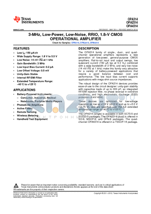 OPA2314AID datasheet - 3-MHz, Low-Power, Low-Noise, RRI/O, 1.8-V CMOS OPERATIONAL AMPLIFIER