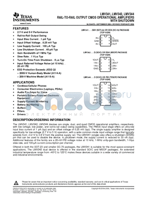 LMV341ICKVT datasheet - RAIL-TO-RAIL OUTPUT CMOS OPERATIONAL AMPLIFIERS WITH SHUTDOWN