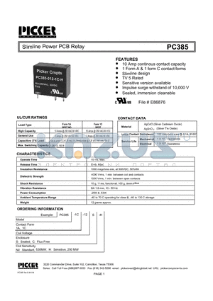 PC3851A-12S datasheet - Slimline Power PCB Relay