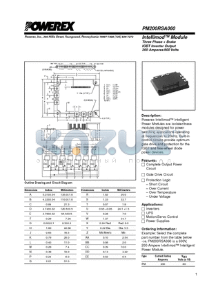 PM200RSA060 datasheet - Intellimod Module Three Phase  Brake IGBT Inverter Output (200 Amperes/600 Volts)