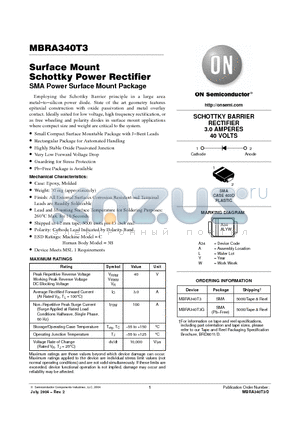 MBRA340 datasheet - Surface Mount Schottky Power Rectifier