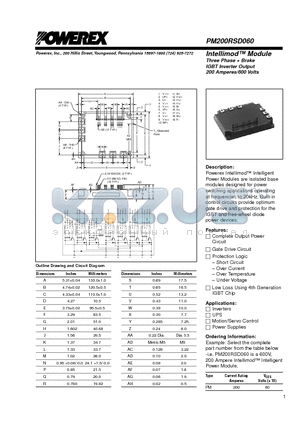 PM200RSD060 datasheet - Intellimod Module Three Phase  Brake IGBT Inverter Output (200 Amperes/600 Volts)