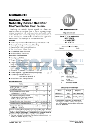 MBRA340T3 datasheet - Surface Mount Schottky Power Rectifier SMA Power Surface Mount Package