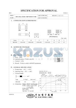 MS1608R39ML datasheet - MULTILAYER CHIP INDUCTOR