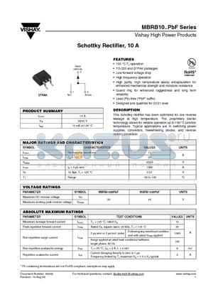 MBRB1045TRLPBF datasheet - Schottky Rectifier, 10 A