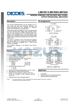 LMV358 datasheet - GENERAL PURPOSE, LOW VOLTAGE, RAIL-TO-RAIL OUTPUT OPERATIONAL AMPLIFIERS