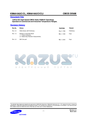 KM681002CLI-15 datasheet - 128Kx8 Bit High-Speed CMOS Static RAM5V Operating. Operated at Commercial and Industrial Temperature Ranges.