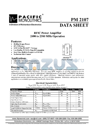 PM2107 datasheet - RFIC POWER AMPLIFIER 2400 TO 2500 MHZ OPERATION