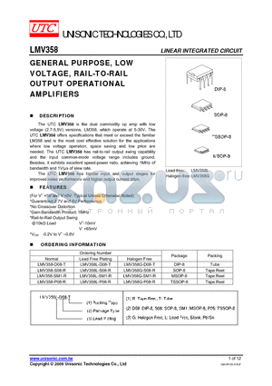 LMV358-SM1-R datasheet - GENERAL PURPOSE, LOW VOLTAGE, RAIL-TO-RAIL OUTPUT OPERATIONAL AMPLIFIERS