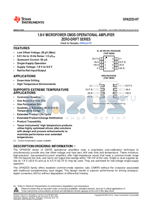 OPA2333-HT datasheet - 1.8-V MICROPOWER CMOS OPERATIONAL AMPLIFIER ZERO-DRIFT SERIES