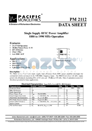 PM2112 datasheet - SINGLE SUPPLY RFIC  POWER AMPLIFIER