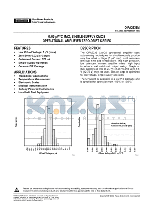 OPA2335M datasheet - 0.05 mV/`C MAX, SINGLE-SUPPLY CMOS OPERATIONAL AMPLIFIER ZERO-DRIFT SERIES