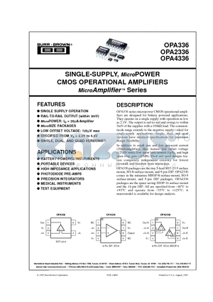 OPA2336 datasheet - SINGLE-SUPPLY, MicroPOWER CMOS OPERATIONAL AMPLIFIERS MicroAmplifier  Series