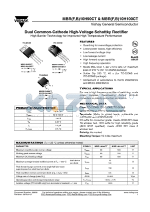 MBRB10H90CT datasheet - Dual Common-Cathode High-Voltage Schottky Rectifier