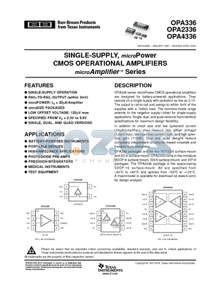OPA2336E/250 datasheet - SINGLE-SUPPLY, microPower CMOS OPERATIONAL AMPLIFIERS microAmplifier Series