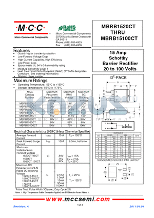 MBRB1520CT datasheet - 15 Amp Schottky Barrier Rectifier 20 to 100 Volts