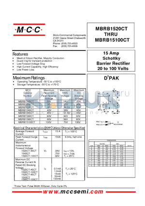 MBRB1530CT datasheet - 15 Amp Schottky Barrier Rectifier 20 to 100 Volts