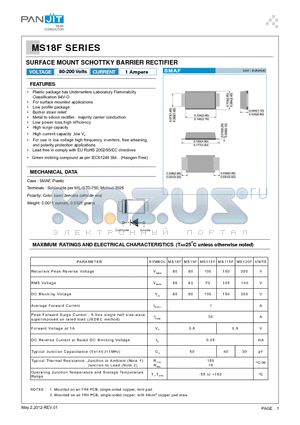 MS18F datasheet - SURFACE MOUNT SCHOTTKY BARRIER RECTIFIER