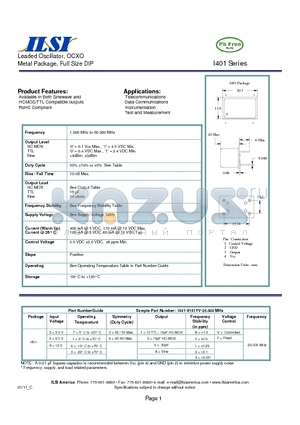 I401-3656YV-20.000 datasheet - Leaded Oscillator, OCXO Metal Package, Full Size DIP