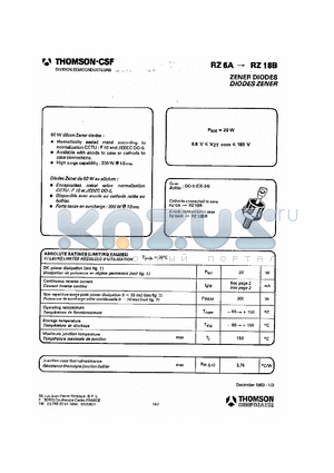 RZ68A datasheet - ZENER DIODES DIODES ZENER