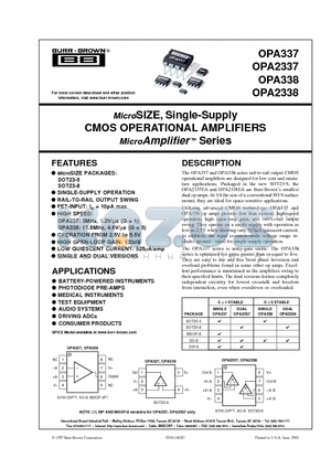 OPA2338UA datasheet - MicroSIZE, Single-Supply CMOS OPERATIONAL AMPLIFIERS MicroAmplifier  Series