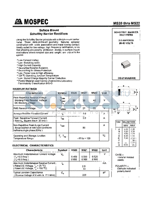 MS20 datasheet - SCHOTTKY BARRIER RECTIFIERS(3.0A,20-40V)
