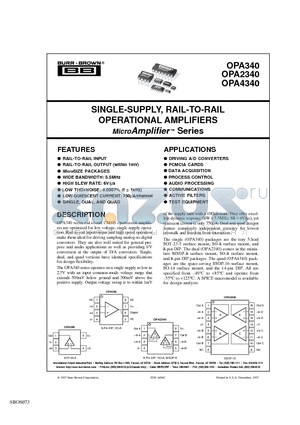 OPA2340EA/250G4 datasheet - SINGLE-SUPPLY, RAIL-TO-RAIL OPERATIONAL AMPLIFIERS MicroAmplifier TM Series