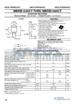 MBRB1545CT datasheet - SCHOTTKY RECTIFIER