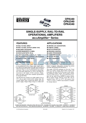 OPA2340EA-250 datasheet - SINGLE-SUPPLY, RAIL-TO-RAIL OPERATIONAL AMPLIFIERS MicroAmplifier TM Series