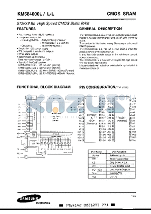 KM684000L datasheet - 512Kx8 BIT HIGH HIGH SPEED CMOS STATIC RAM