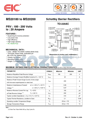 MS20180 datasheet - Schottky Barrier Rectifiers