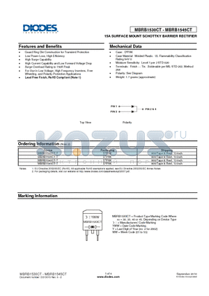 MBRB1545CT-T datasheet - 15A SURFACE MOUNT SCHOTTKY BARRIER RECTIFIER