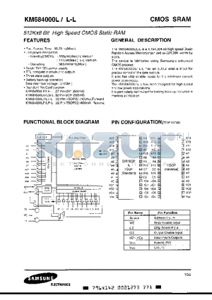 KM684000LR-L datasheet - 512Kx8 BIT HIGH HIGH SPEED CMOS STATIC RAM