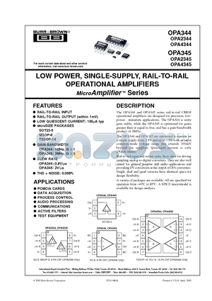 OPA2344 datasheet - LOW POWER, SINGLE-SUPPLY, RAIL-TO-RAIL OPERATIONAL AMPLIFIERS MicroAmplifier  Series