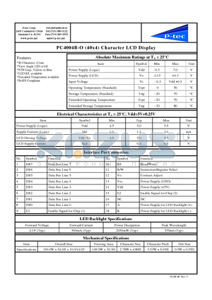 PC4004B-O datasheet - Character LCD Display