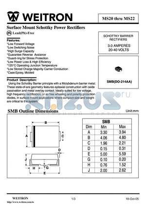 MS21 datasheet - Surface Mount Schottky Power Rectifier