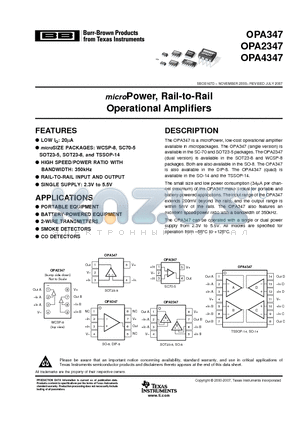 OPA2347YEDR datasheet - microPower, Rail-to-Rail Operational Amplifiers