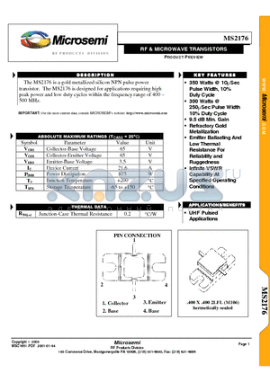 MS2176 datasheet - RF & MICROWAVE TRANSISTORS