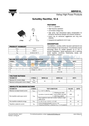 MBRB1635TRL datasheet - Schottky Rectifier, 16 A