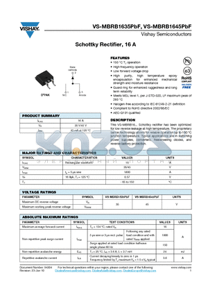 MBRB1635TRLPBF datasheet - Schottky Rectifier, 16 A