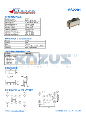 MS2201L9 datasheet - CIT SWITCH