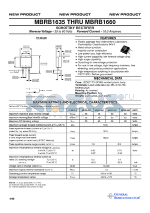 MBRB1645 datasheet - SCHOTTKY RECTIFIER