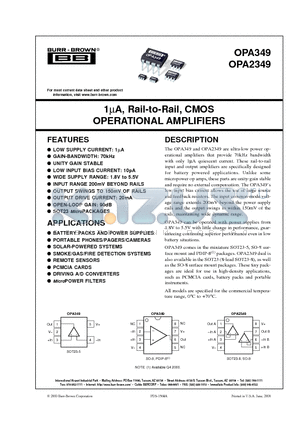 OPA2349EA datasheet - 1mA, Rail-to-Rail, CMOS OPERATIONAL AMPLIFIERS